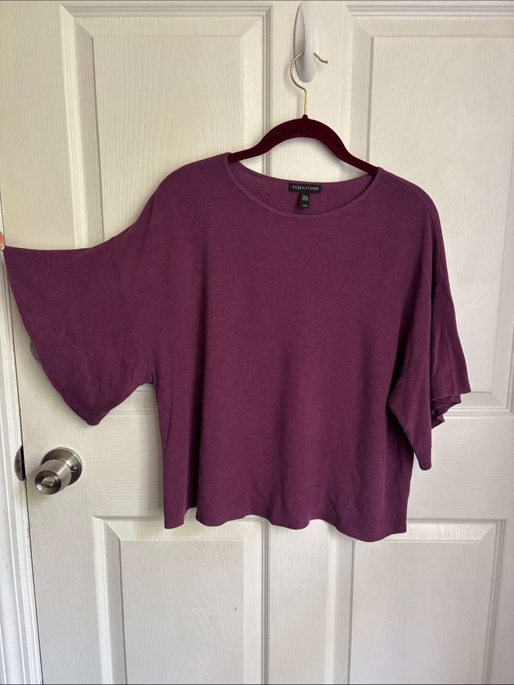 Eileen Fisher Purple Pink Boxy Flutter Short-Sleeve Tencel Silk Blend size Large